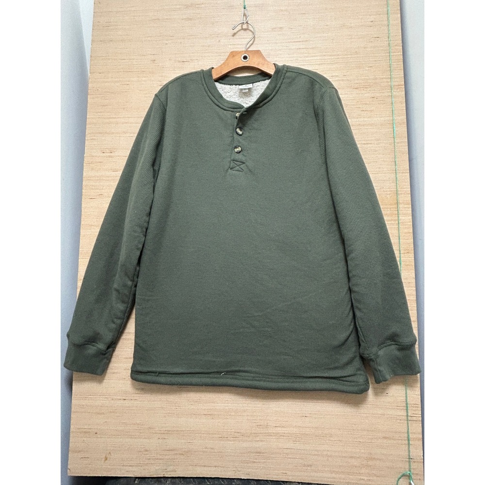 OPEN TRAILS Mens Henley Thermal Sherpa Lined Long Sleeve‎ Shirt Green Size M